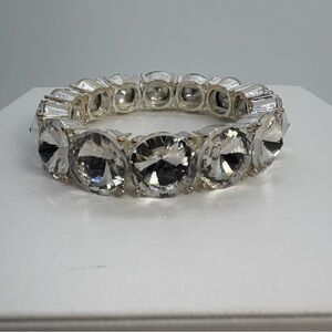 Silver Plated Big Clear Crystal Round Stretch Prom Pageant Bracelet